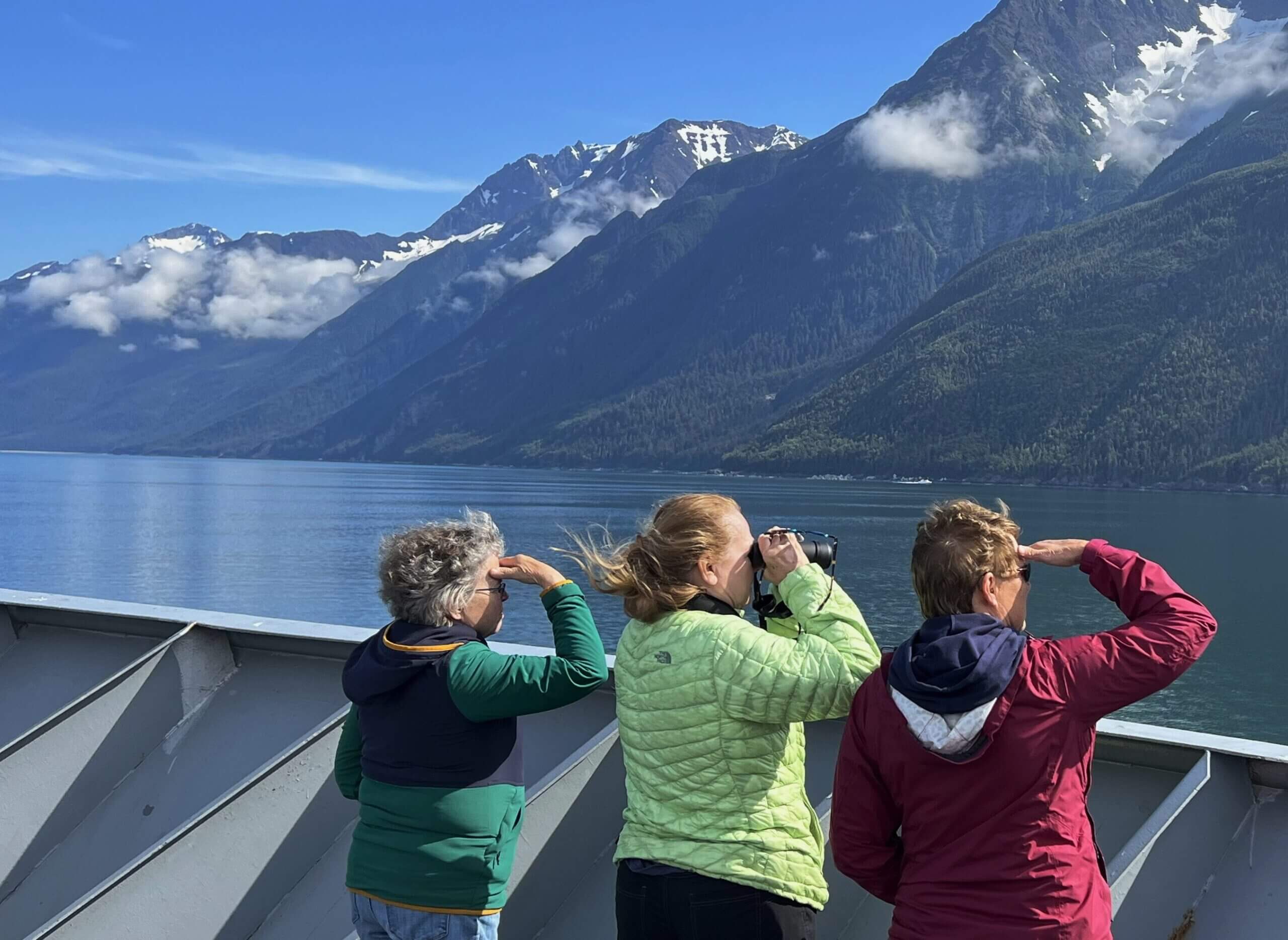 looking at wildlife on ferry in the inland passage