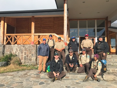 Volunteer leader Garry Oye and California Conservation Corps trail crew in Torres del Paine National Park in Chile.
