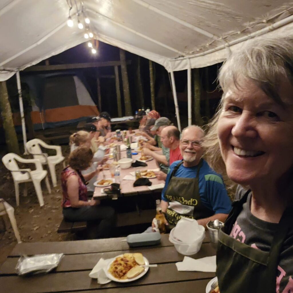 Volunteers enjoying dinner together in the Virgin Islands National Park with Mark Hardgrove.
